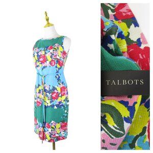 Talbots Petite Multi-color Floral Belted Sleeveless Sheath Dress Size 4P
